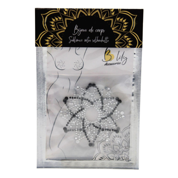 Paire de cache tétons adhésifs strass noir et blanc 